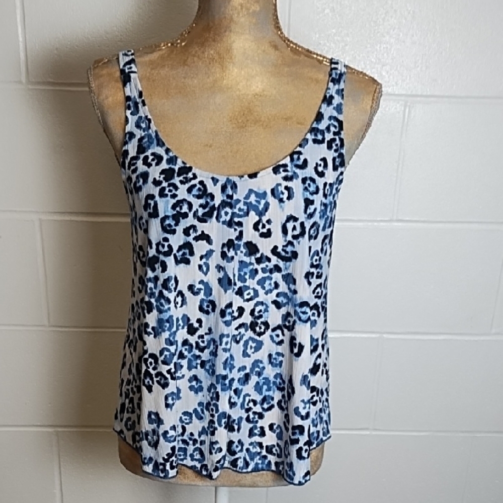 Secret Treasures Blue and Navy/Black Leopard Camisole Shell Top